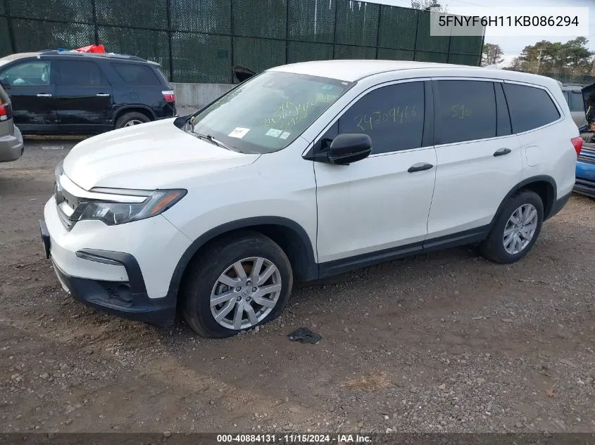 2019 Honda Pilot Lx VIN: 5FNYF6H11KB086294 Lot: 40884131