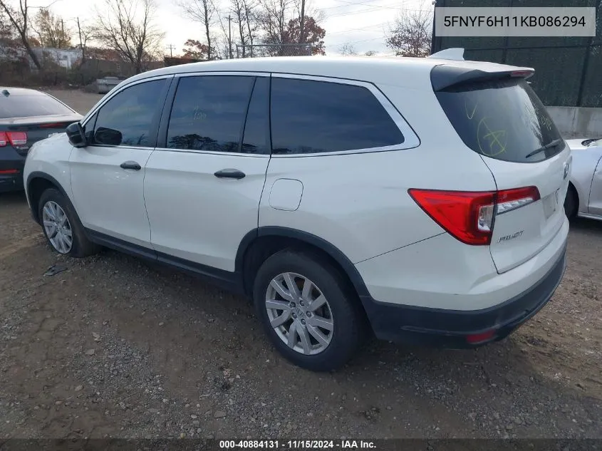 2019 Honda Pilot Lx VIN: 5FNYF6H11KB086294 Lot: 40884131