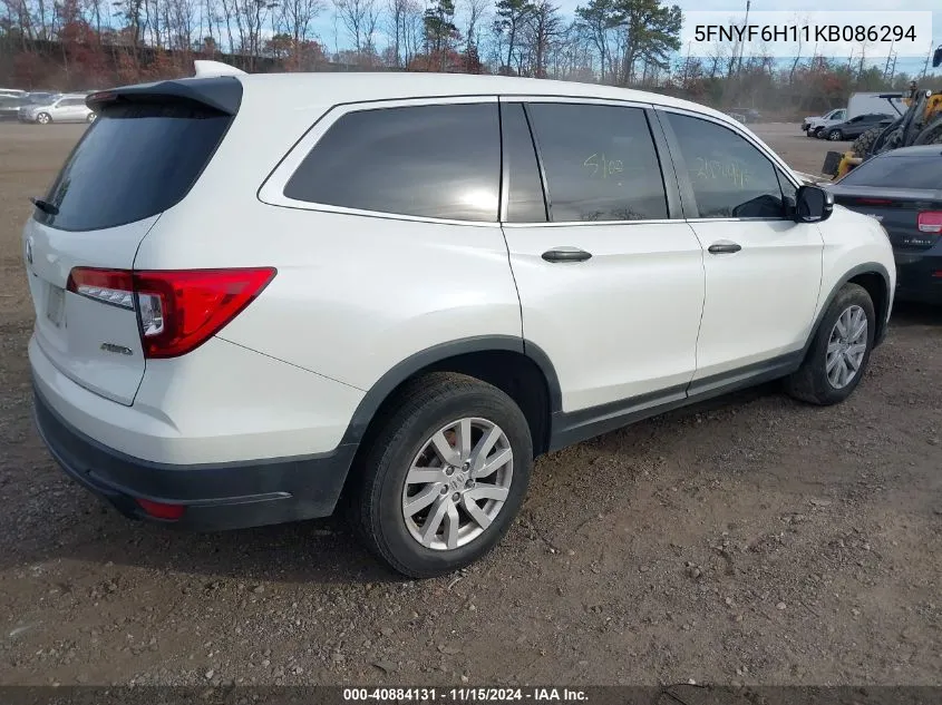 2019 Honda Pilot Lx VIN: 5FNYF6H11KB086294 Lot: 40884131