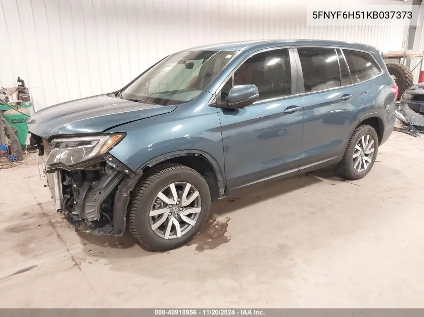 2019 Honda Pilot Ex-L VIN: 5FNYF6H51KB037373 Lot: 40918956