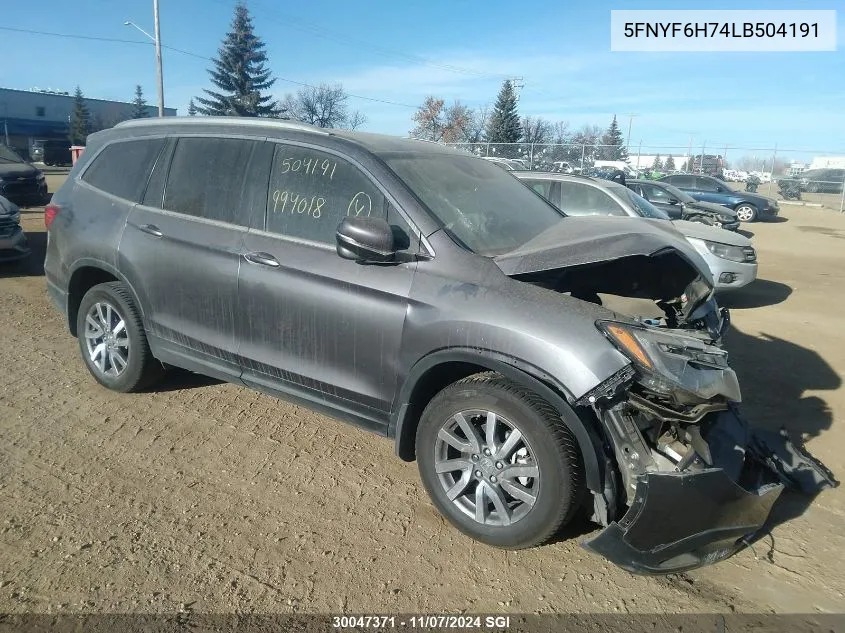 2020 Honda Pilot Black VIN: 5FNYF6H74LB504191 Lot: 30047371