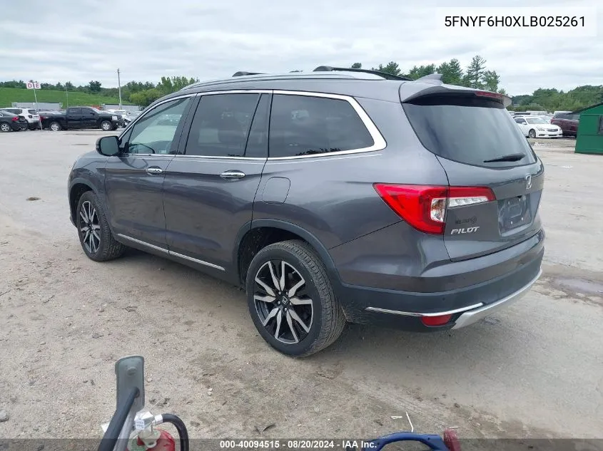 2020 Honda Pilot Awd Elite VIN: 5FNYF6H0XLB025261 Lot: 40094515