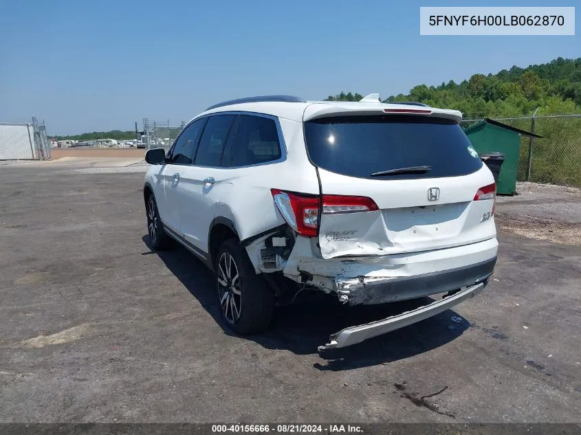 2020 Honda Pilot Awd Elite VIN: 5FNYF6H00LB062870 Lot: 40156666