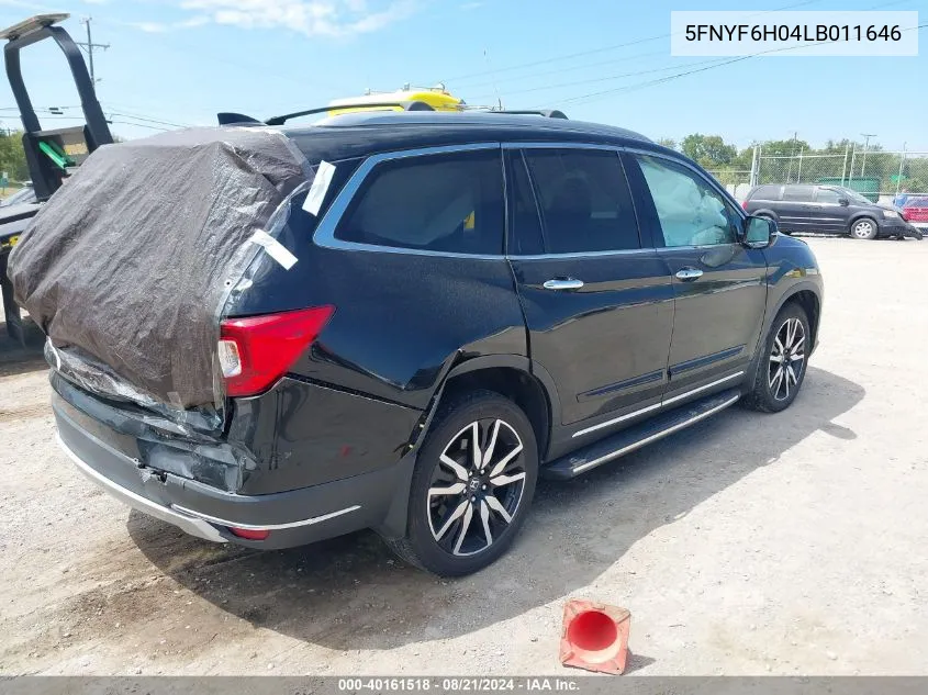 2020 Honda Pilot Awd Elite VIN: 5FNYF6H04LB011646 Lot: 40161518