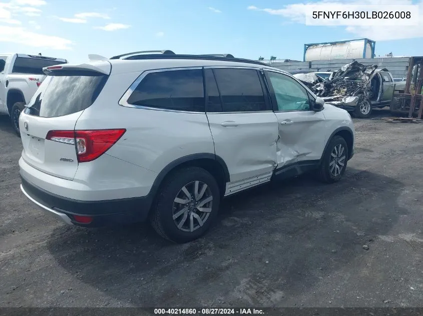 2020 Honda Pilot Awd Ex VIN: 5FNYF6H30LB026008 Lot: 40214860