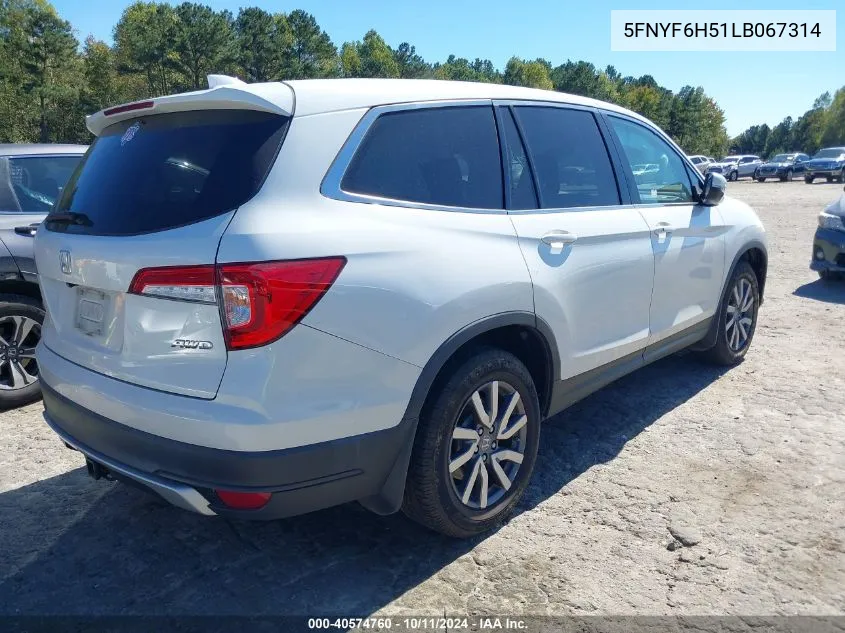 2020 Honda Pilot Awd Ex-L VIN: 5FNYF6H51LB067314 Lot: 40574760