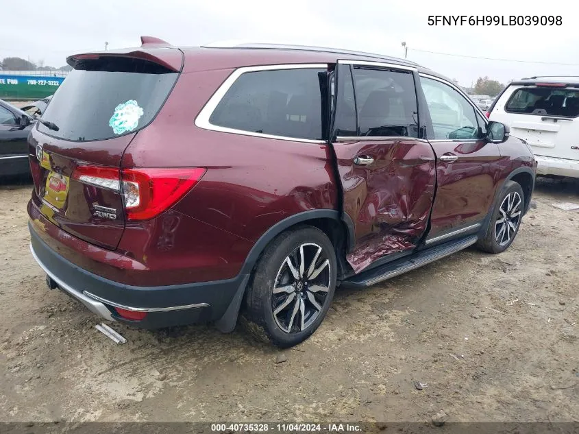 2020 Honda Pilot Touring VIN: 5FNYF6H99LB039098 Lot: 40735328