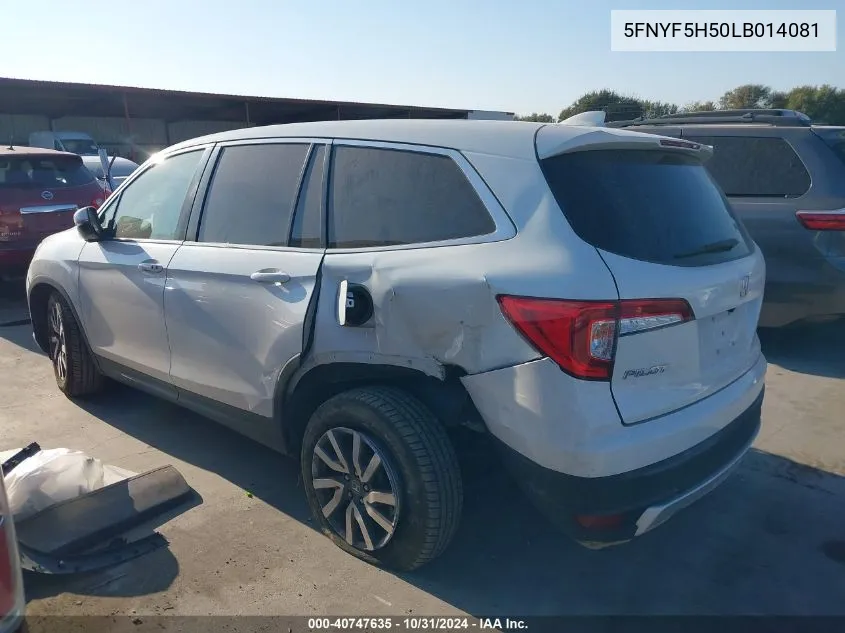 2020 Honda Pilot 2Wd Ex-L VIN: 5FNYF5H50LB014081 Lot: 40747635