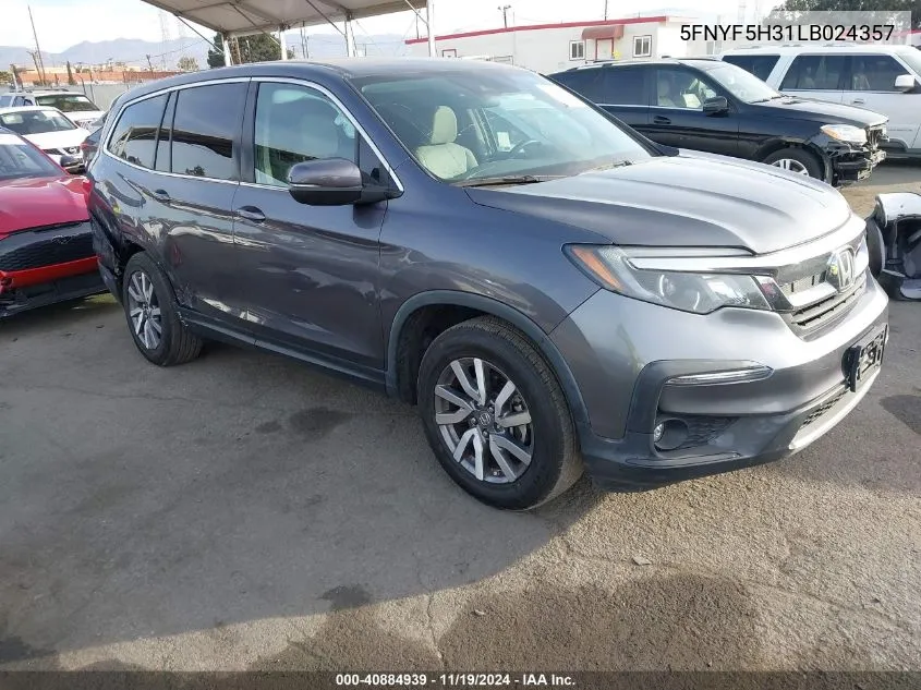 2020 Honda Pilot 2Wd Ex VIN: 5FNYF5H31LB024357 Lot: 40884939