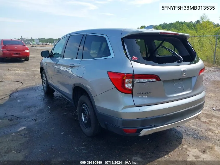 2021 Honda Pilot 2Wd Ex VIN: 5FNYF5H38MB013535 Lot: 39890849