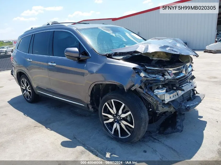 2021 Honda Pilot 2Wd Touring 8 Passenger VIN: 5FNYF5H99MB020305 Lot: 40048008