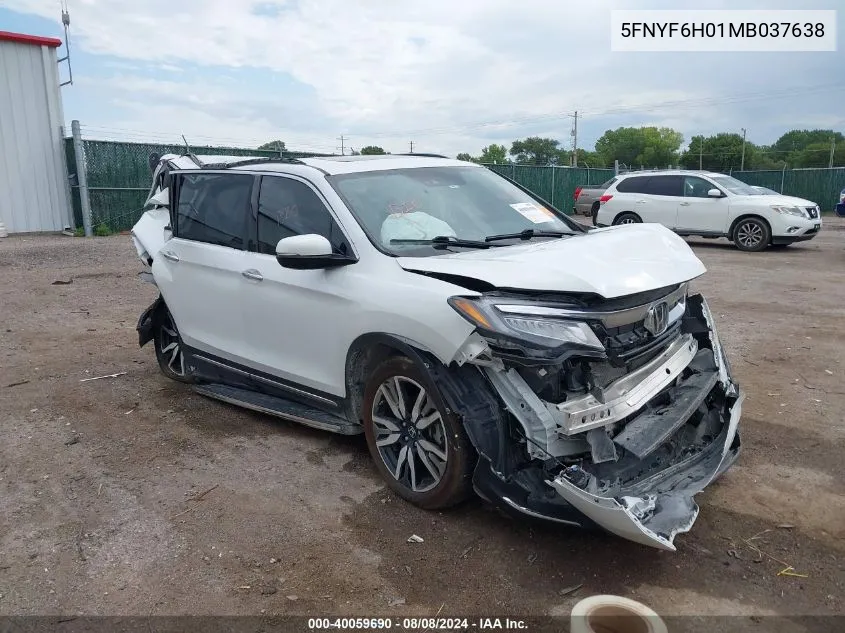 2021 Honda Pilot Awd Elite VIN: 5FNYF6H01MB037638 Lot: 40059690