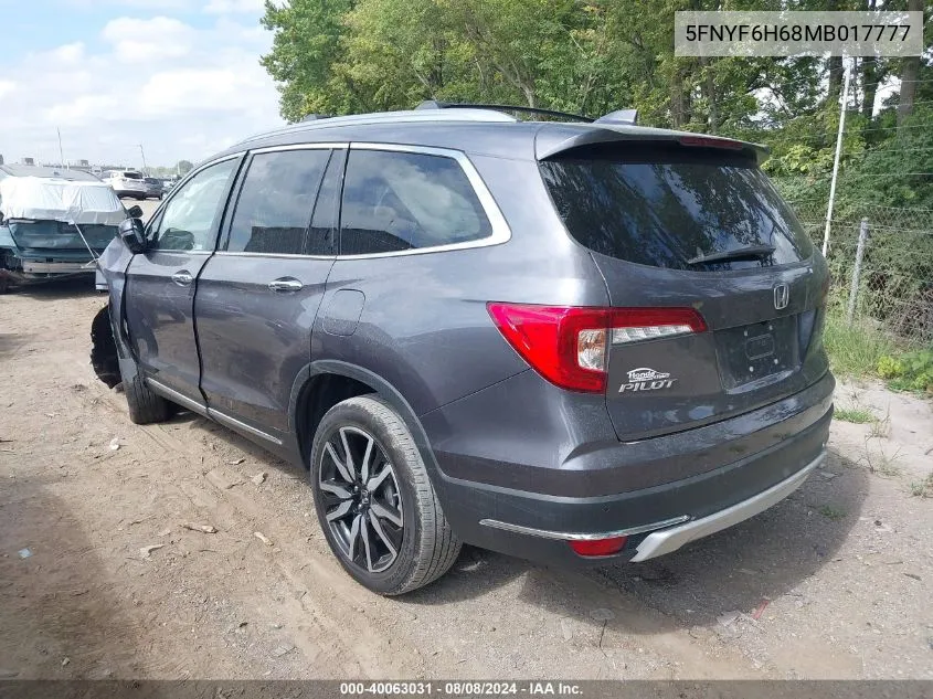 2021 Honda Pilot Awd Touring 7 Passenger VIN: 5FNYF6H68MB017777 Lot: 40063031