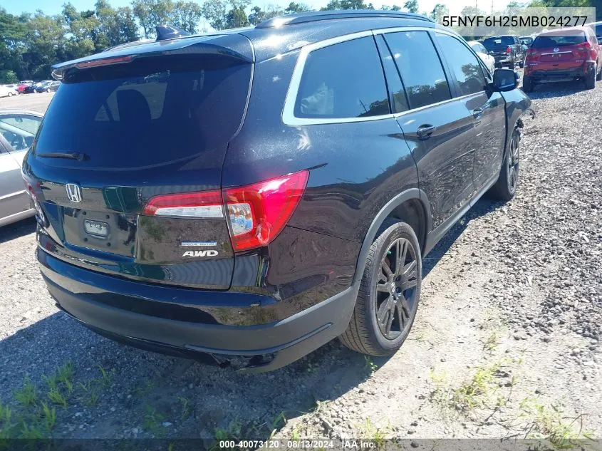 2021 Honda Pilot Awd Special Edition VIN: 5FNYF6H25MB024277 Lot: 40073120