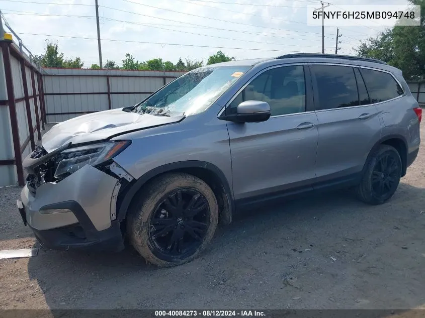 2021 Honda Pilot Awd Special Edition VIN: 5FNYF6H25MB094748 Lot: 40084273