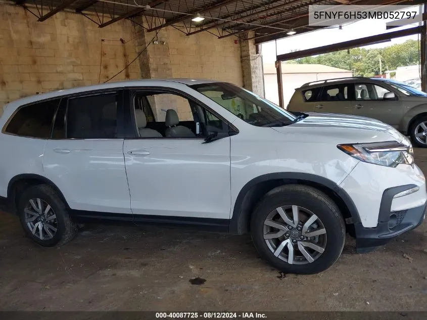 2021 Honda Pilot Awd Ex-L VIN: 5FNYF6H53MB052797 Lot: 40087725