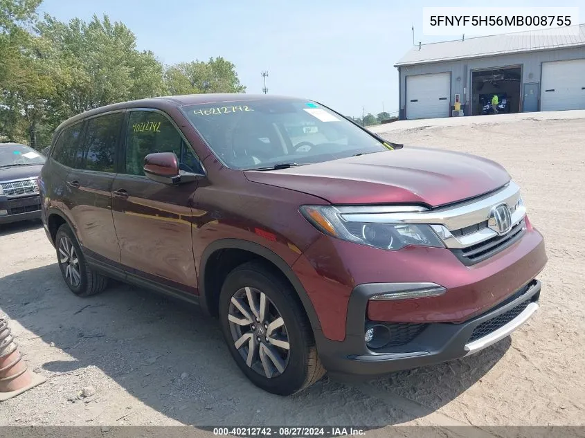 2021 Honda Pilot 2Wd Ex-L VIN: 5FNYF5H56MB008755 Lot: 40212742