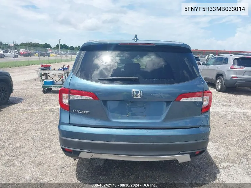 2021 Honda Pilot 2Wd Ex VIN: 5FNYF5H33MB033014 Lot: 40242175