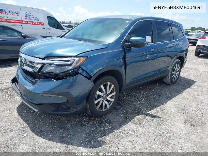 2021 Honda Pilot Ex VIN: 5FNYF5H3XMB004691 Lot: 40270324