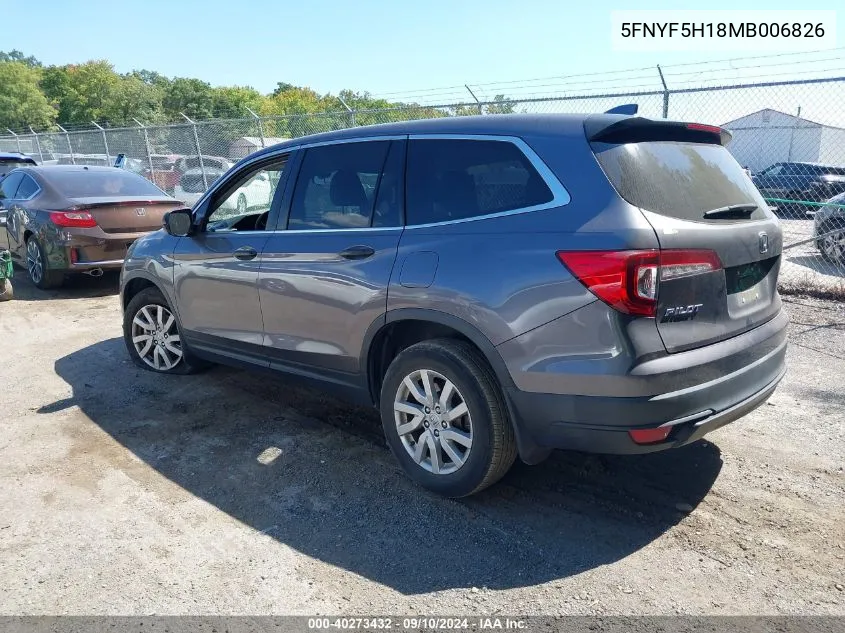 2021 Honda Pilot Lx VIN: 5FNYF5H18MB006826 Lot: 40273432