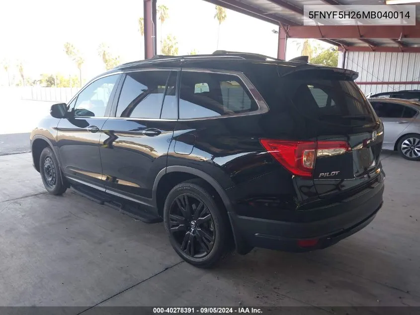 2021 Honda Pilot Se VIN: 5FNYF5H26MB040014 Lot: 40278391