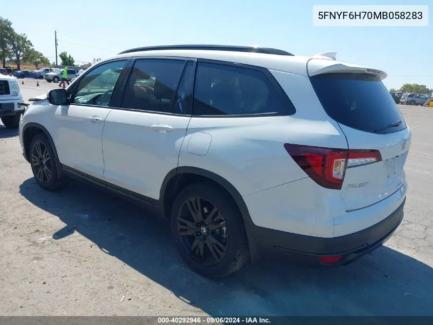 2021 Honda Pilot Awd Black Edition VIN: 5FNYF6H70MB058283 Lot: 40292946