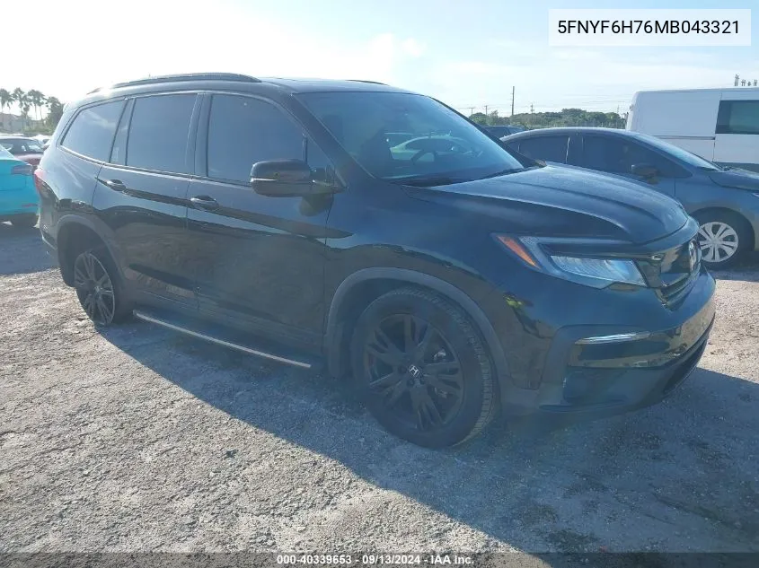 2021 Honda Pilot Black VIN: 5FNYF6H76MB043321 Lot: 40339653