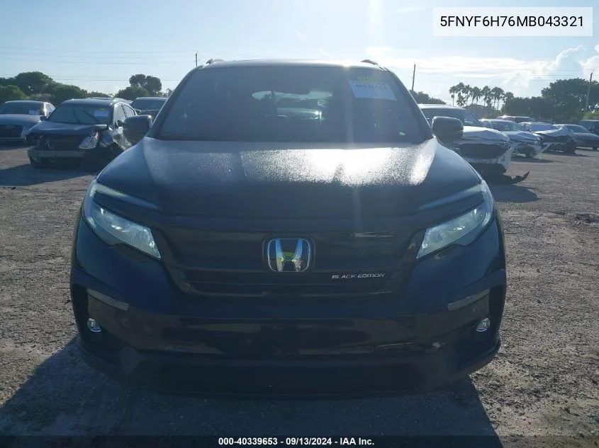 2021 Honda Pilot Black VIN: 5FNYF6H76MB043321 Lot: 40339653