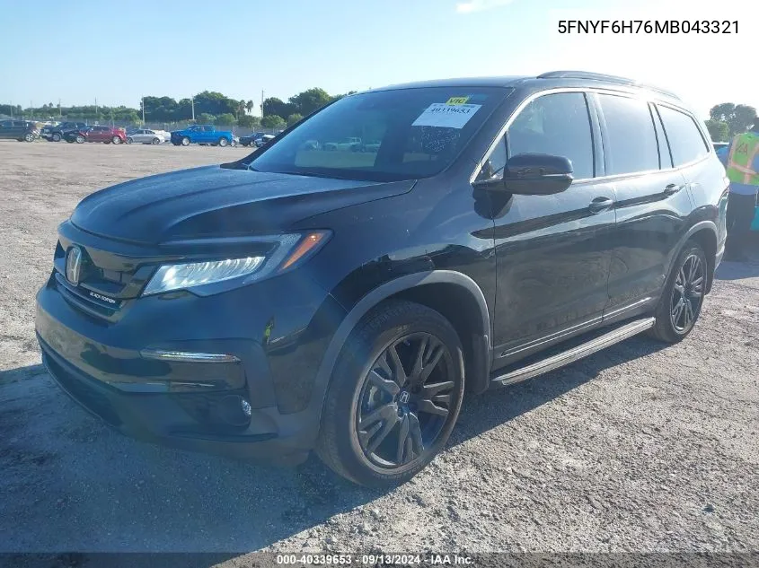 2021 Honda Pilot Black VIN: 5FNYF6H76MB043321 Lot: 40339653