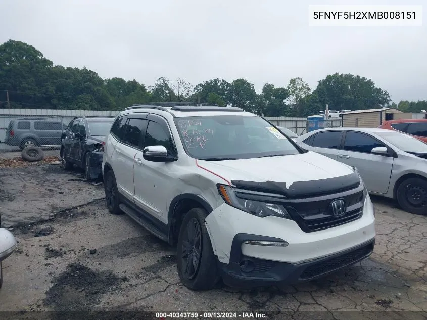 2021 Honda Pilot Se VIN: 5FNYF5H2XMB008151 Lot: 40343759