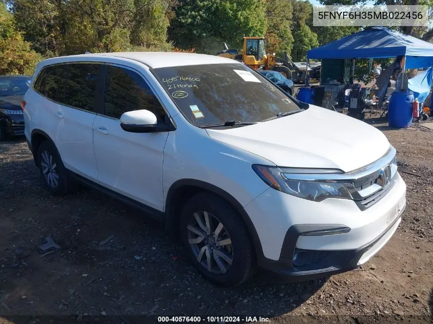 2021 Honda Pilot Awd Ex VIN: 5FNYF6H35MB022456 Lot: 40576400