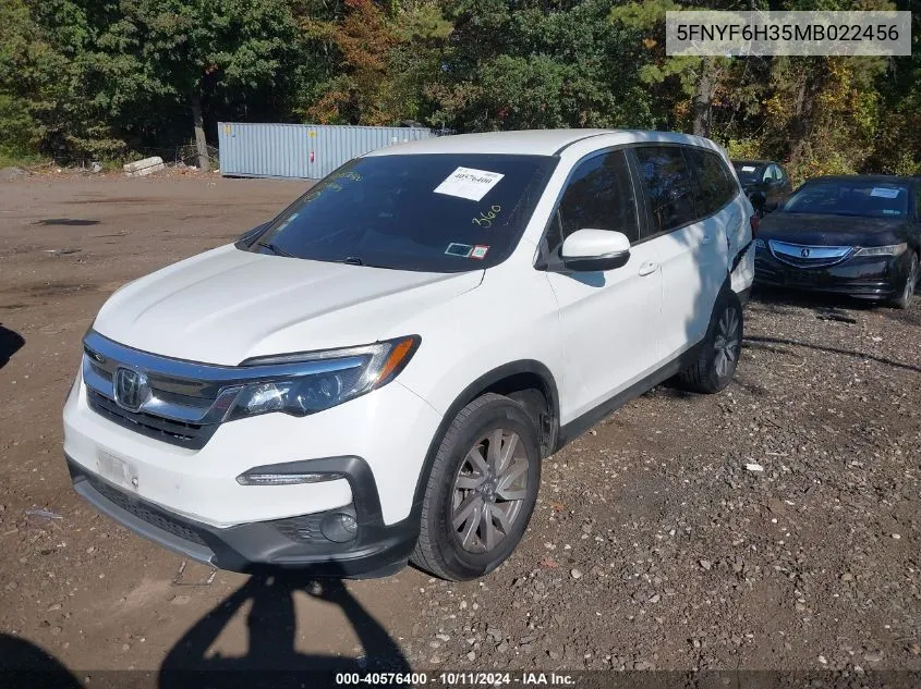 2021 Honda Pilot Awd Ex VIN: 5FNYF6H35MB022456 Lot: 40576400