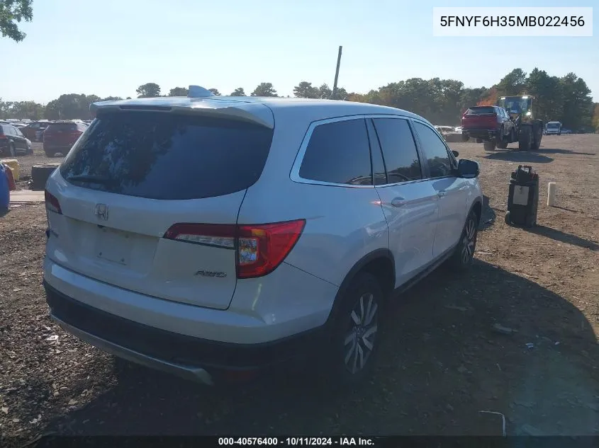 2021 Honda Pilot Awd Ex VIN: 5FNYF6H35MB022456 Lot: 40576400