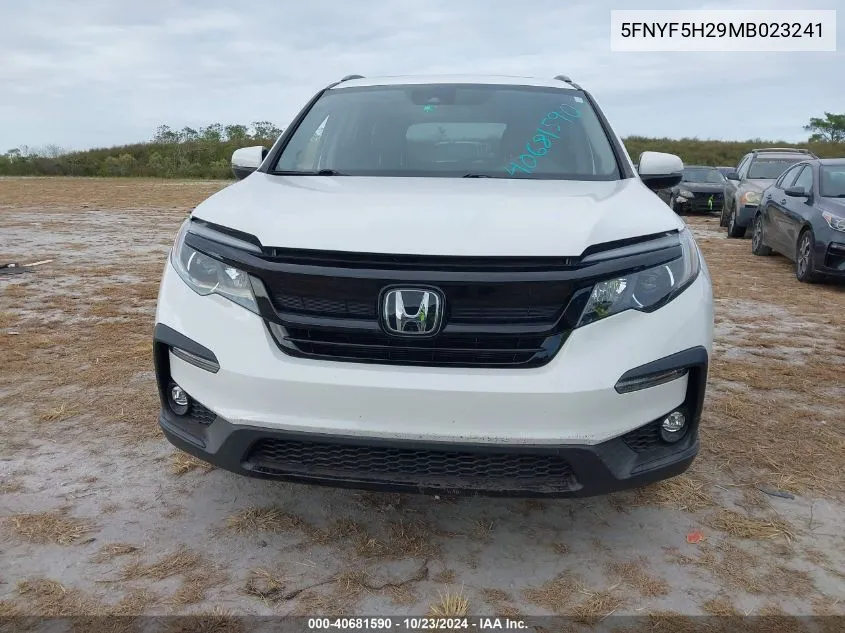 2021 Honda Pilot Se VIN: 5FNYF5H29MB023241 Lot: 40681590