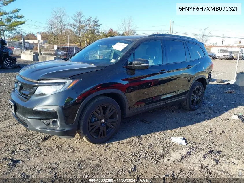 2021 Honda Pilot Awd Black Edition VIN: 5FNYF6H7XMB090321 Lot: 40802360