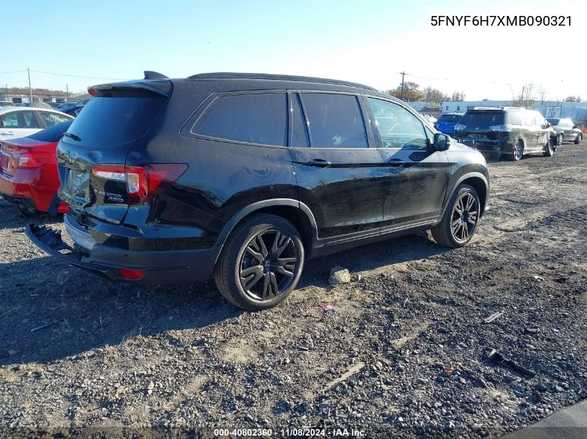 2021 Honda Pilot Awd Black Edition VIN: 5FNYF6H7XMB090321 Lot: 40802360