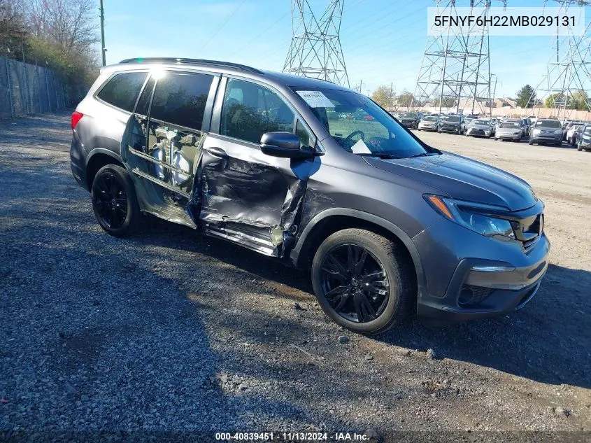 2021 Honda Pilot Awd Special Edition VIN: 5FNYF6H22MB029131 Lot: 40839451