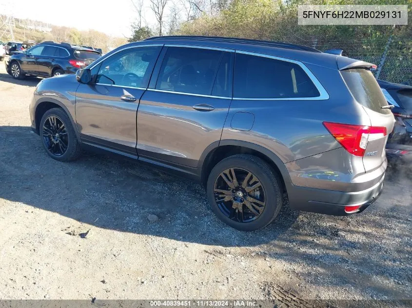 2021 Honda Pilot Awd Special Edition VIN: 5FNYF6H22MB029131 Lot: 40839451