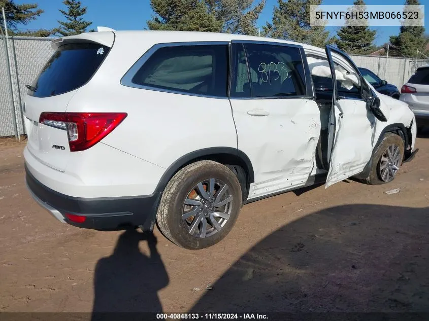 2021 Honda Pilot Awd Ex-L VIN: 5FNYF6H53MB066523 Lot: 40848133