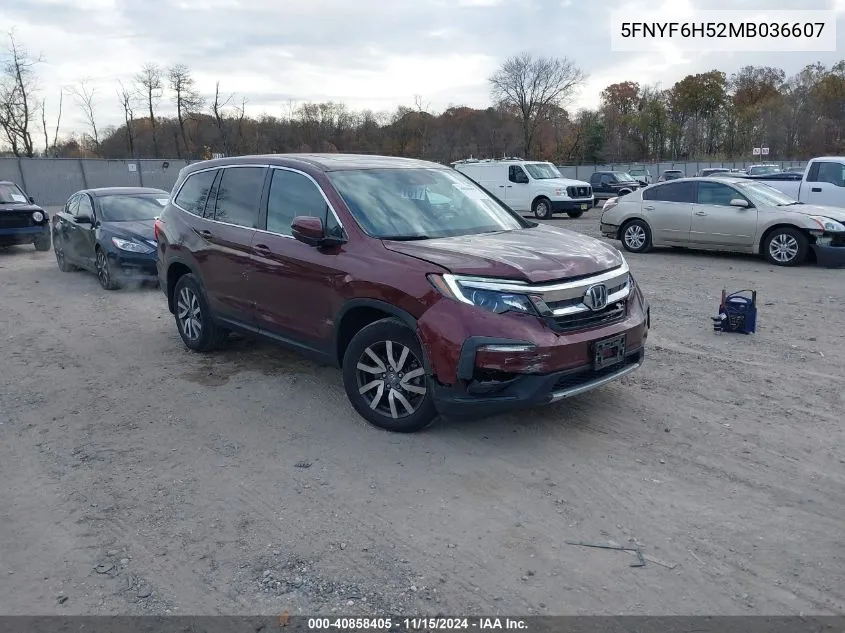 2021 Honda Pilot Awd Ex-L VIN: 5FNYF6H52MB036607 Lot: 40858405