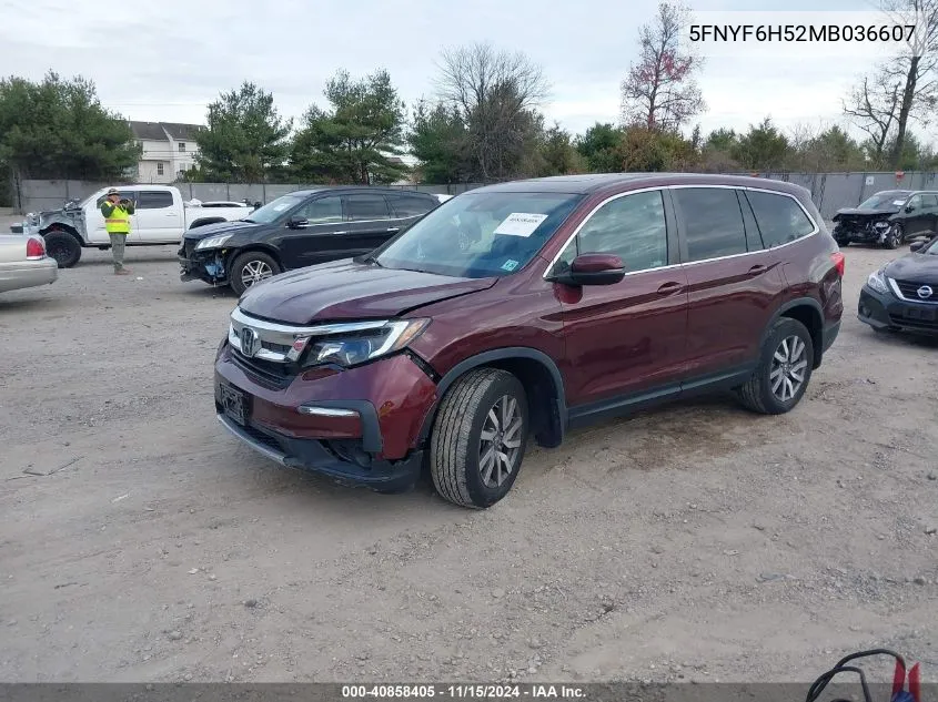 2021 Honda Pilot Awd Ex-L VIN: 5FNYF6H52MB036607 Lot: 40858405