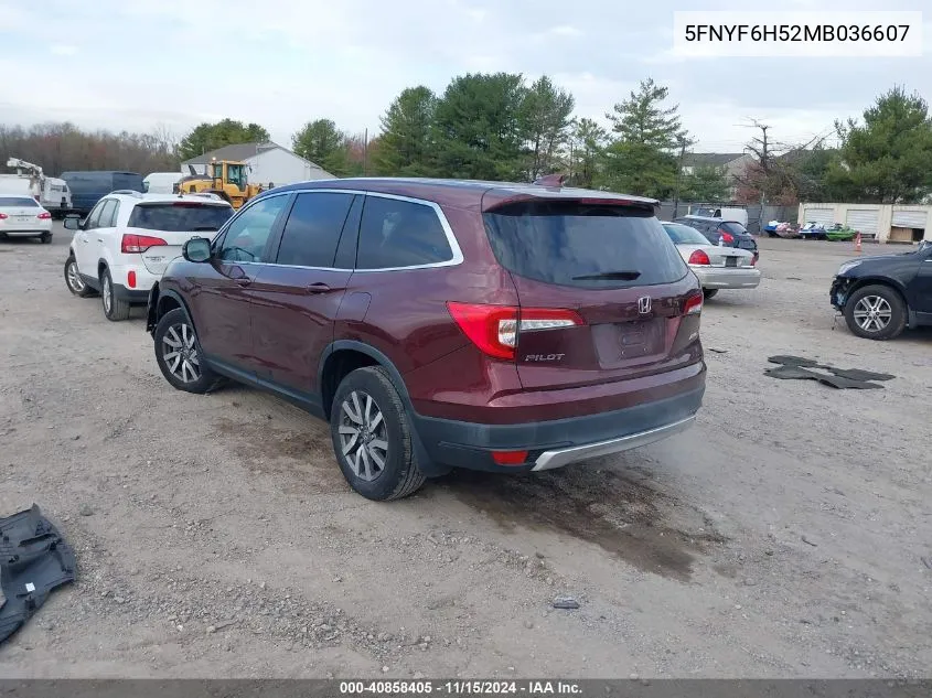 2021 Honda Pilot Awd Ex-L VIN: 5FNYF6H52MB036607 Lot: 40858405