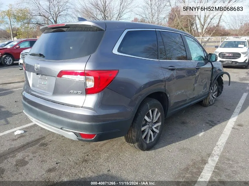 2021 Honda Pilot Awd Ex-L VIN: 5FNYF6H52MB068683 Lot: 40871265