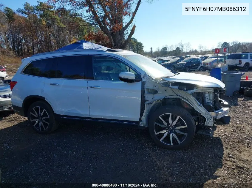 2021 Honda Pilot Elite VIN: 5FNYF6H07MB086312 Lot: 40880490