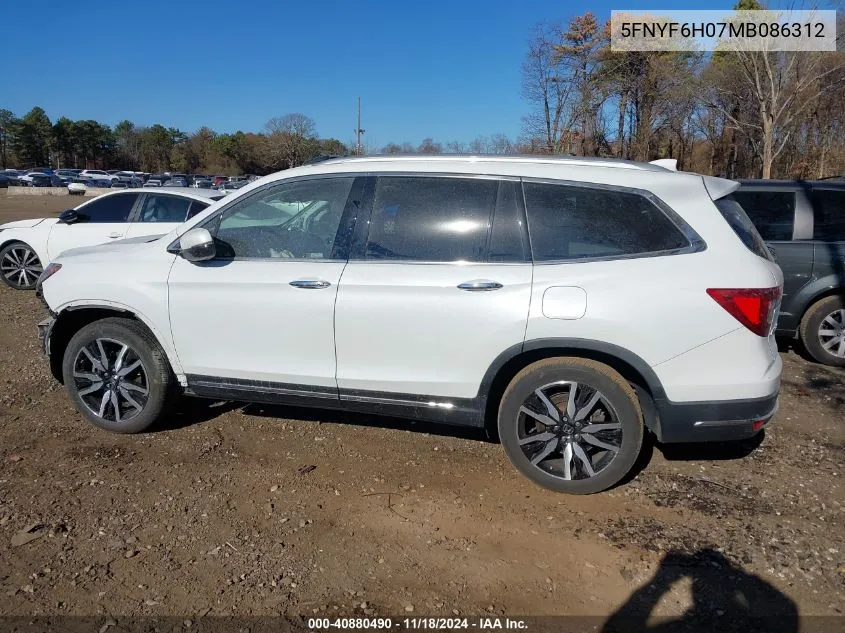 2021 Honda Pilot Elite VIN: 5FNYF6H07MB086312 Lot: 40880490