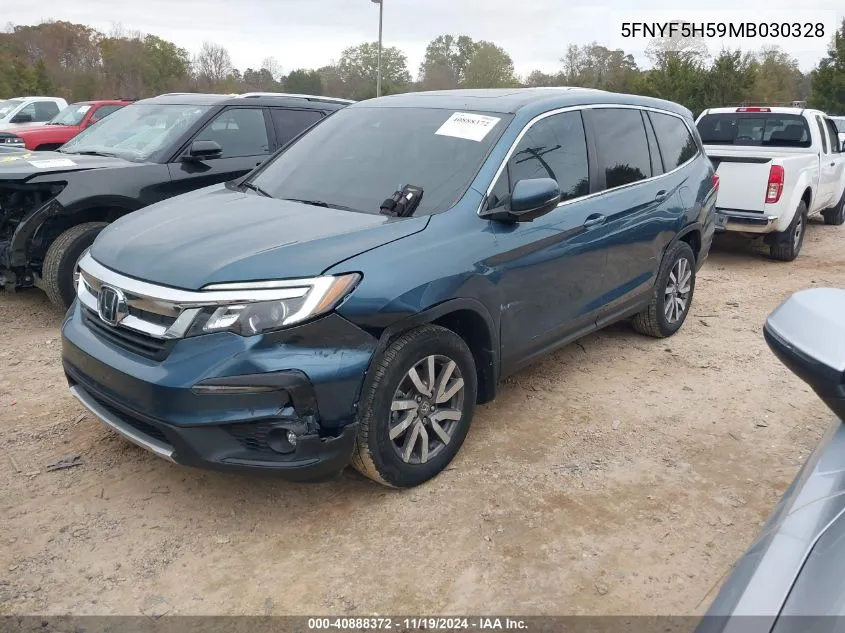 2021 Honda Pilot 2Wd Ex-L VIN: 5FNYF5H59MB030328 Lot: 40888372