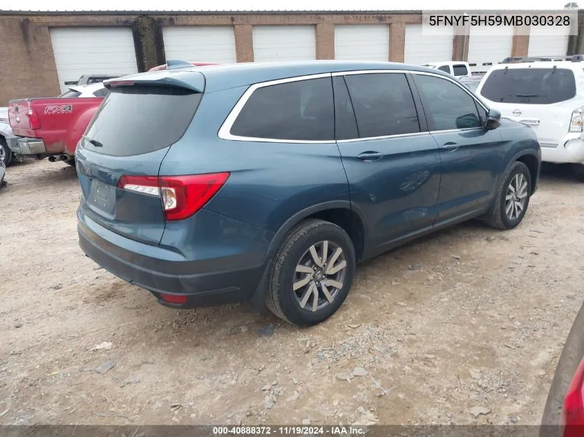 2021 Honda Pilot 2Wd Ex-L VIN: 5FNYF5H59MB030328 Lot: 40888372