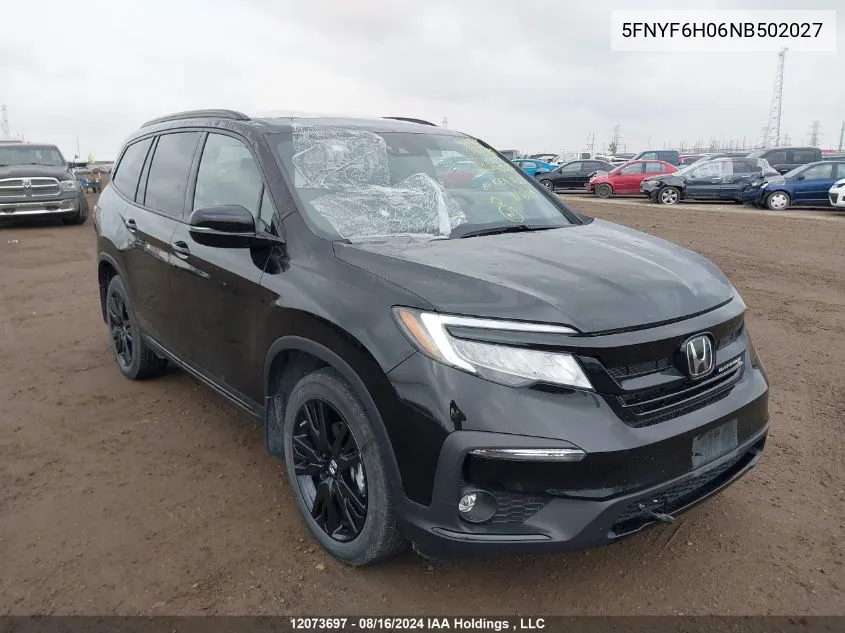 2022 Honda Pilot Elite VIN: 5FNYF6H06NB502027 Lot: 12073697