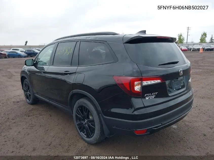 2022 Honda Pilot Elite VIN: 5FNYF6H06NB502027 Lot: 12073697