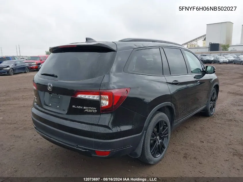 2022 Honda Pilot Elite VIN: 5FNYF6H06NB502027 Lot: 12073697